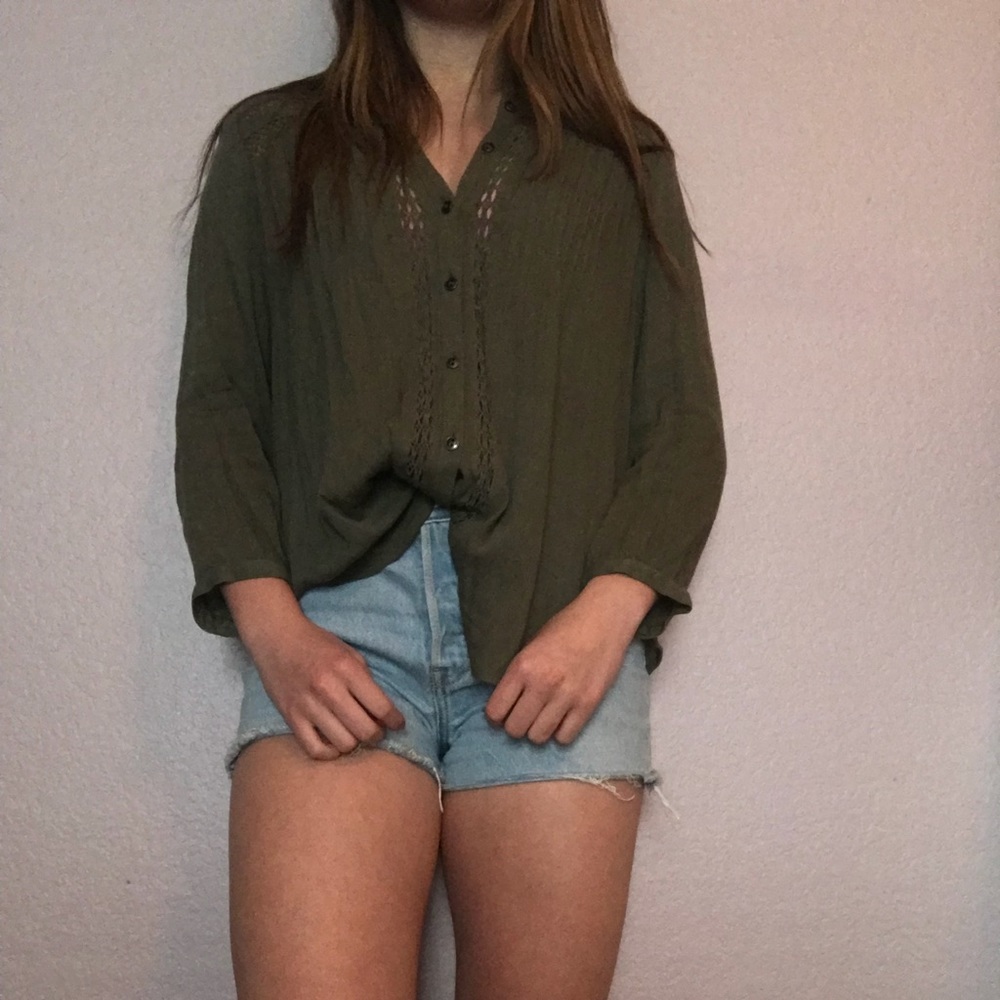 American Eagle Olive Green Button Down Blouse